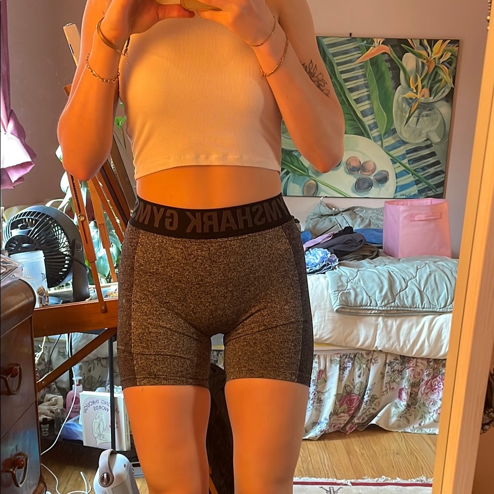 Gymshark Black and Gray heather biker shorts
